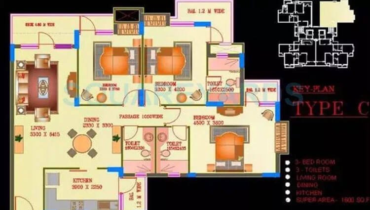 3 BHK 1600 Sq. Ft. Apartment in ATS Green II