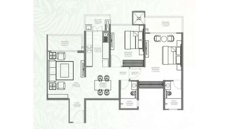 2 BHK 801 Sq. Ft. Apartment in Godrej Palm Retreat 2