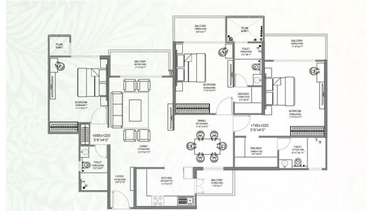 3 BHK 1202 Sq. Ft. Apartment in Godrej Palm Retreat 2